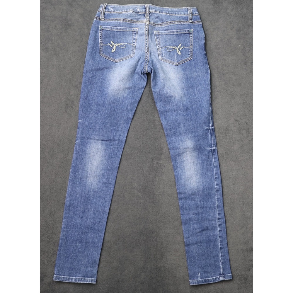 Womens Low Rise Skinny Jeans Medium Wash Embroidered Back Pockets Blue Size 7 - Picture 4 of 11